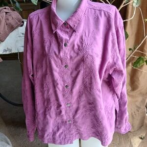 Chico's Orchid Embroidered Button-Up Shirt